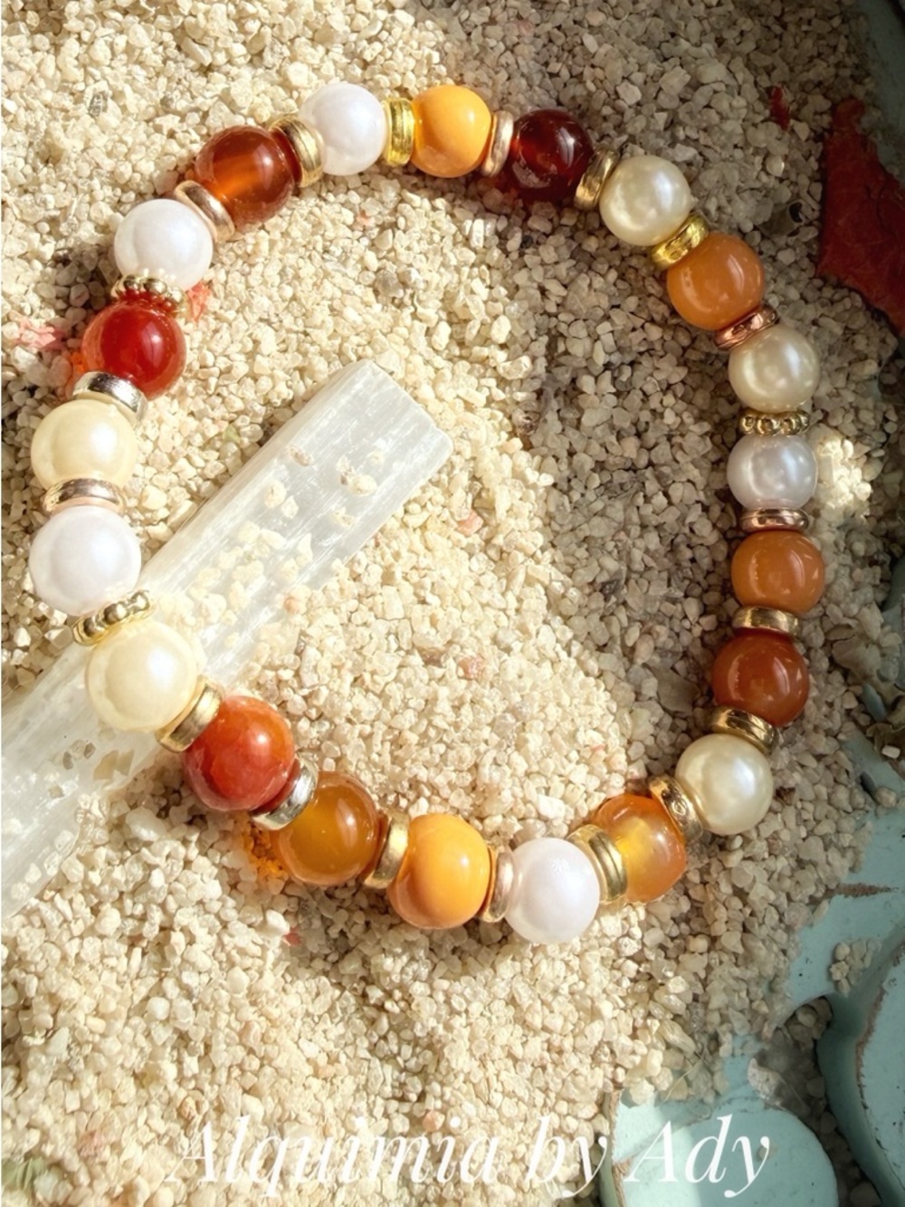 Alquimia Amber & Pearl Beaded Bracelet - Orange, Brown, Cream, White